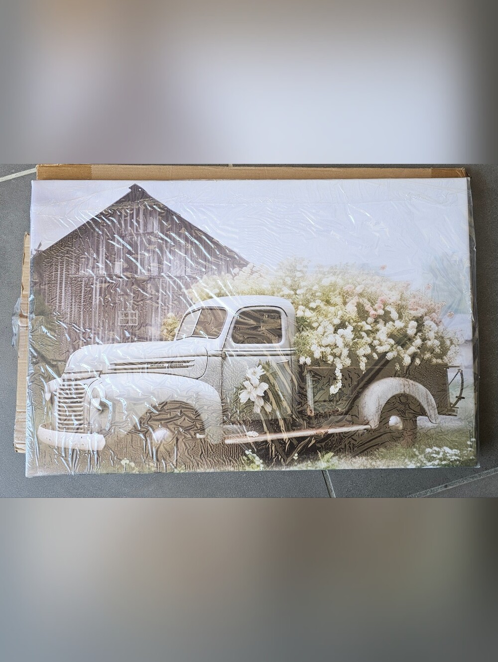 Vintage White Truck Floral Wall Art - Rustic Home Decor 16"×24"